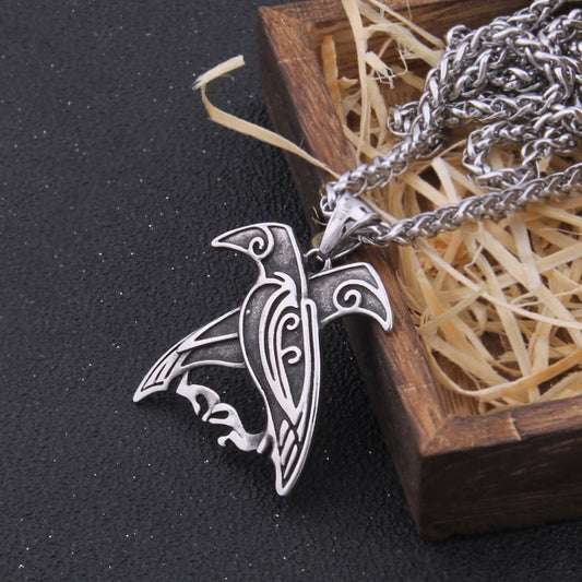 Crossed Ravens Pendant Necklace