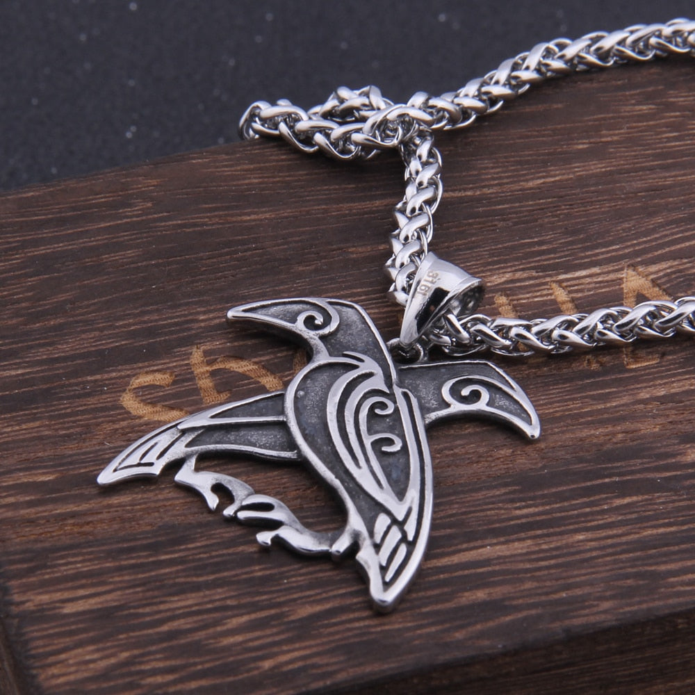 Crossed Ravens Pendant Necklace