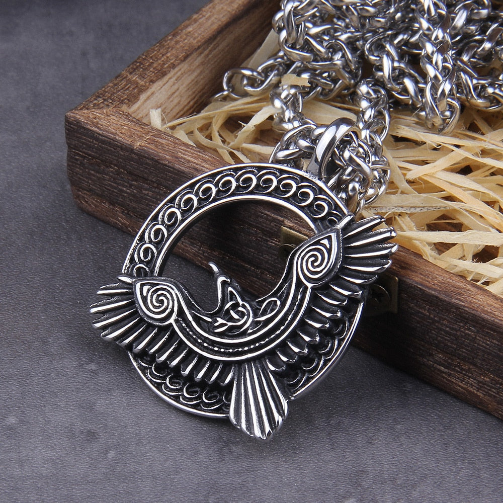 Nordic Raven in Transit Pendant Necklace