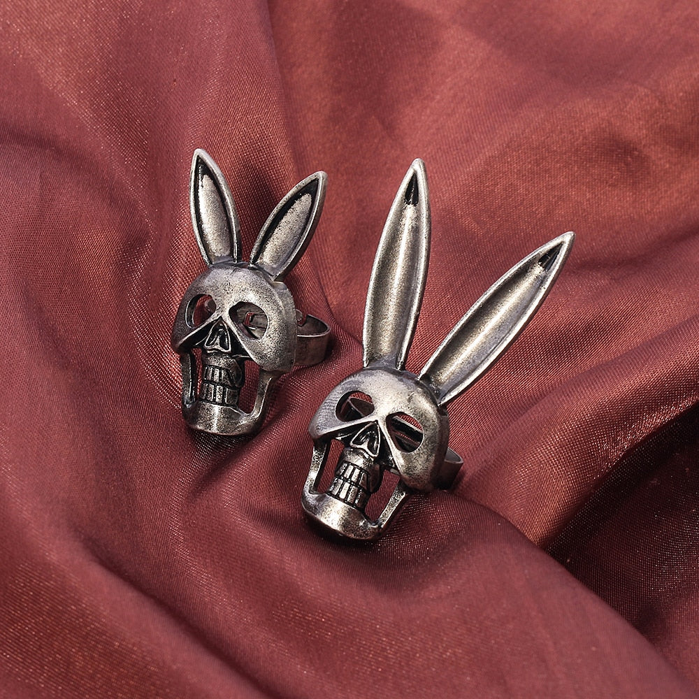 Unique Bunny Skull Silver Stainless Steel Mens Rings Punk Gothic Trendy  Biker | eBay